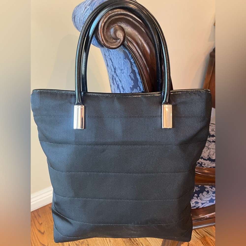 Gucci Vintage Black Nylon Tote Bag with Leather Handles